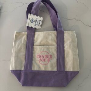 Trader Joe's Purple and Cream Canvas Tote